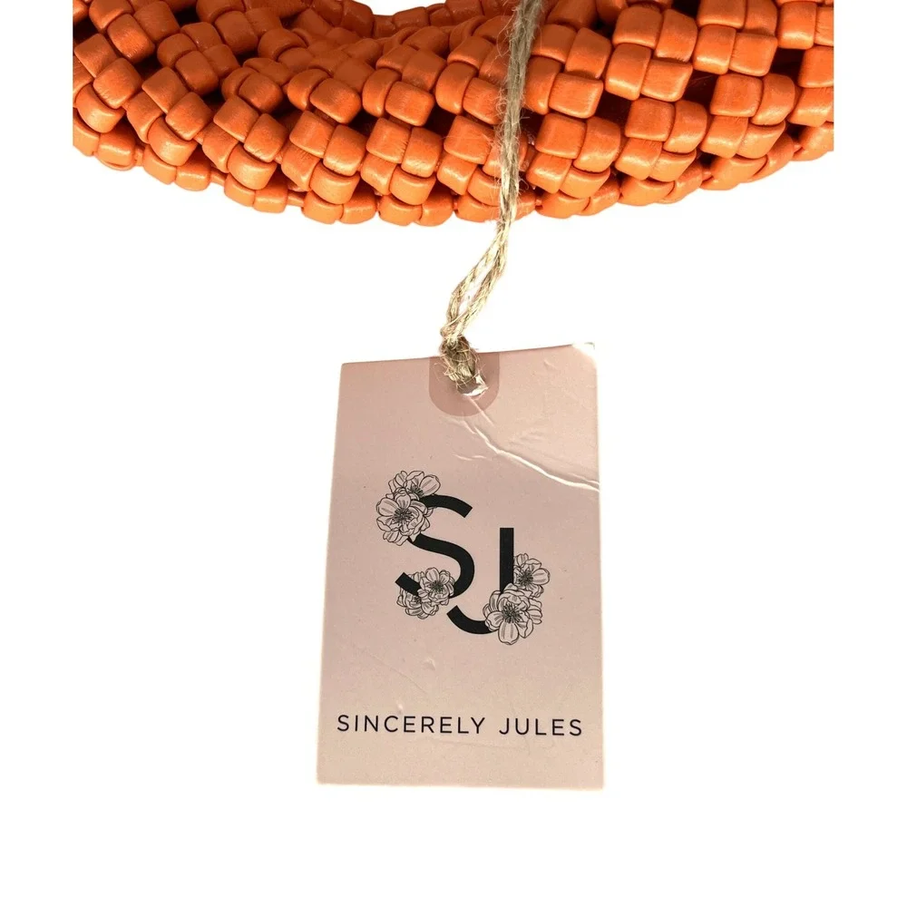 Sincerely Jules Orange Woven Crescent Hobo Shoulder Bag Vegan Leather NWT Resort - Picture 3 of 7